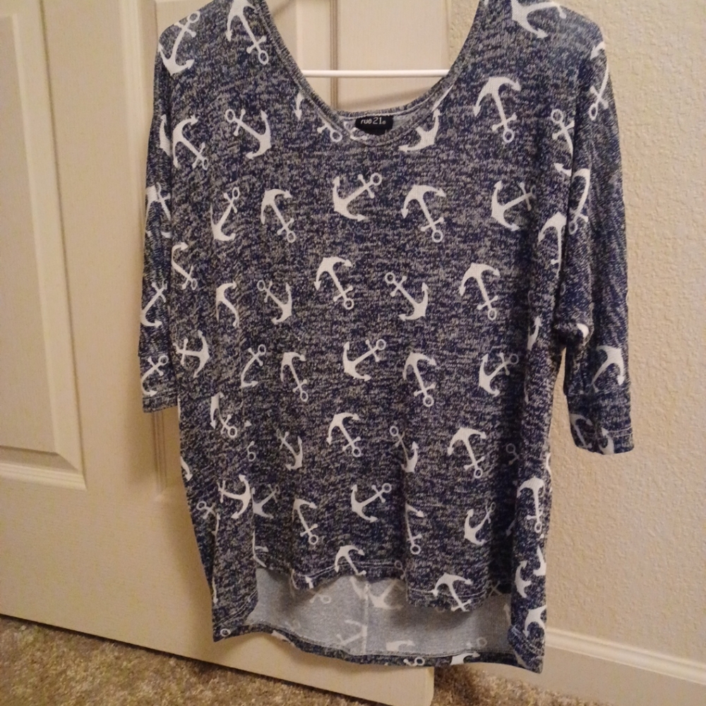 Faded Glory Blue 3/4 Sleeve Relaxed Tunic